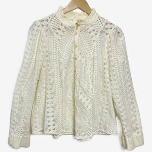 By Anthropologie Button Front All Over Lace Blouse Top